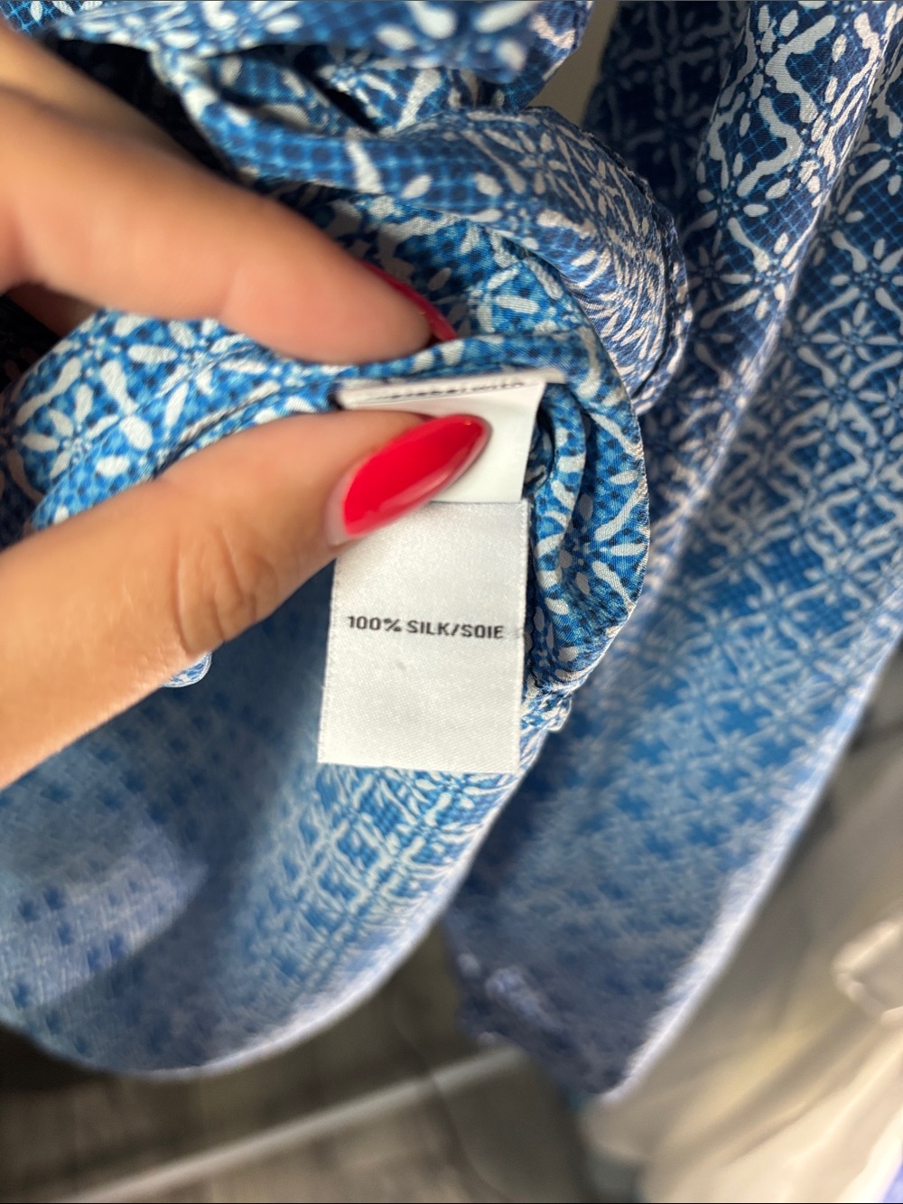 Diane Von Furstenberg Blue and White Printed Button-Down Blouse - Picture 5 of 12
